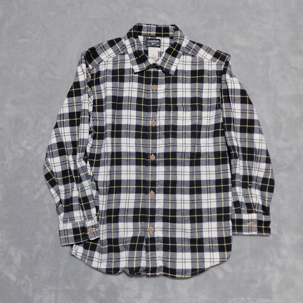 OshKosh B'Gosh Blue & White Plaid Flannel Button Up Shirt